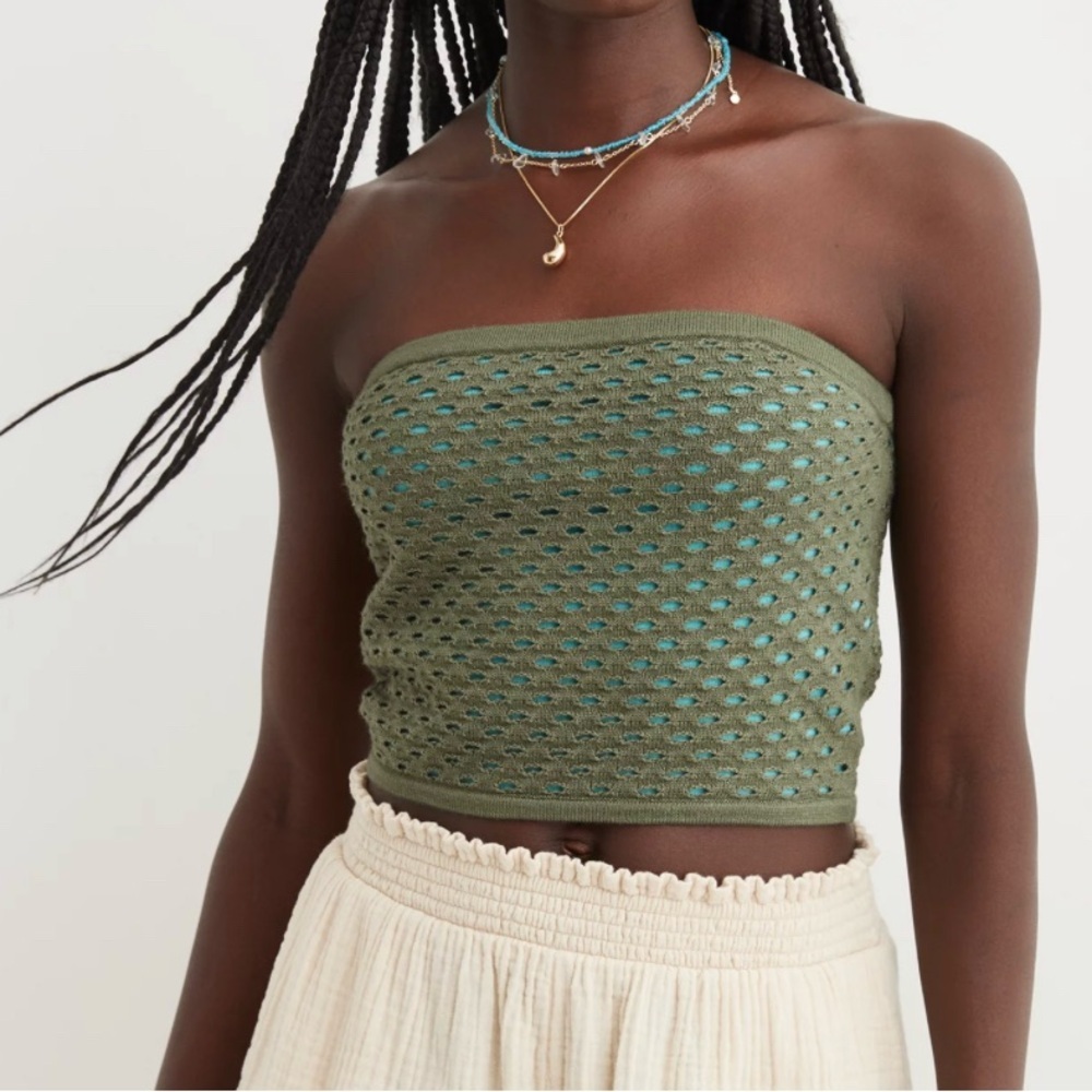 aerie Olive Green Knit Strapless Tube Top XXS